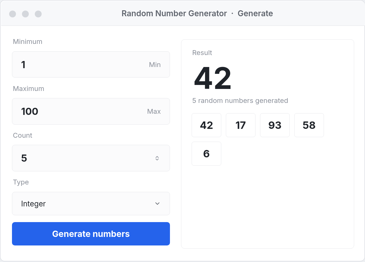 Random Number Generator desktop app on Windows